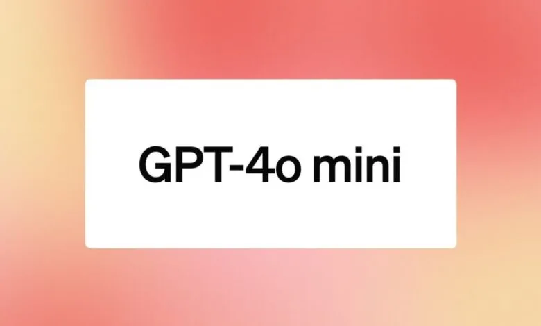 White rectangle on a peach gradient background displays the text 'GPT-4o mini' in bold, black font.