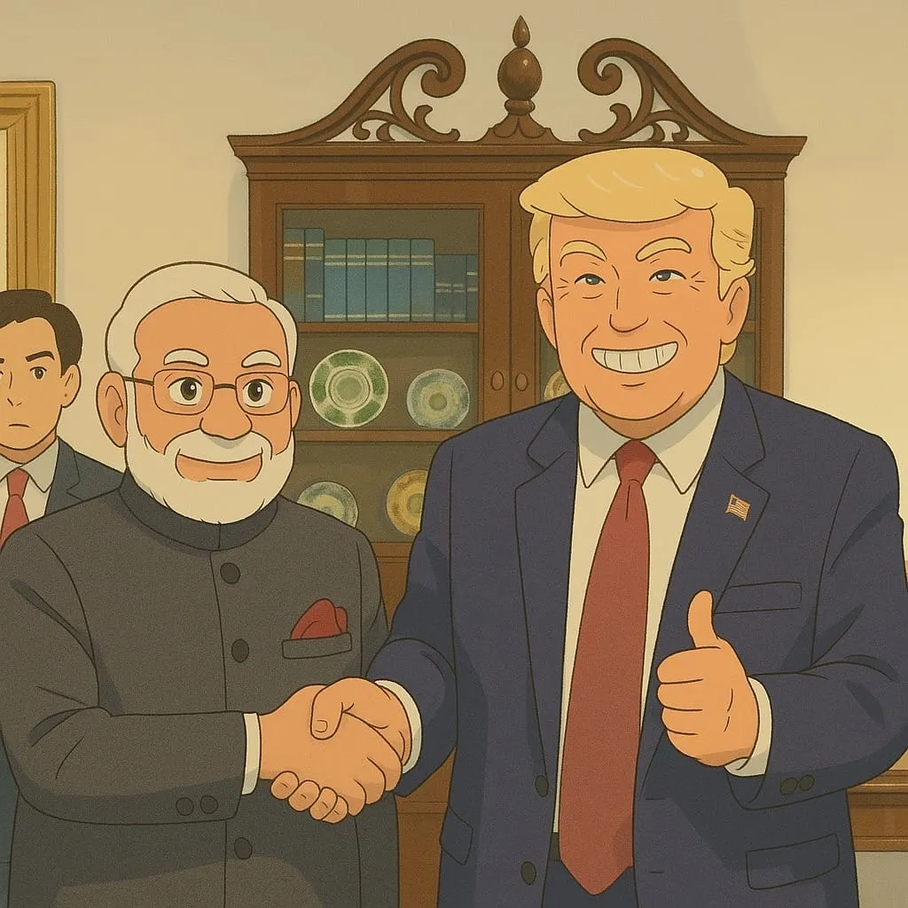Generated by ChatGPT - Ghibli art filter.
PM (of India) Modi and President Donald Trump