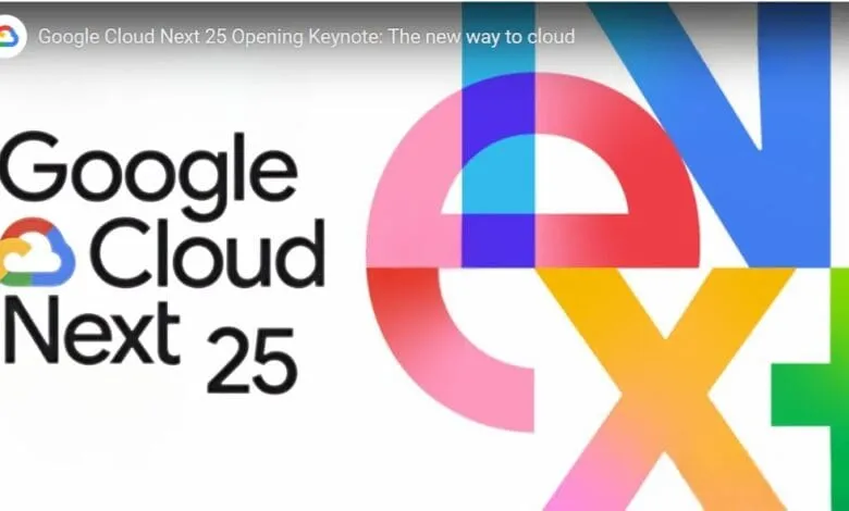 Google Cloud Next '25 opening keynote graphic with colorful abstract design elements.