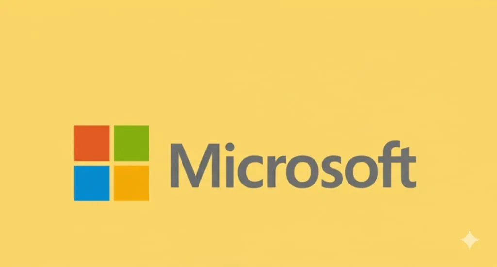 Microsoft logo: four colorful squares and the word 'Microsoft' in gray on a yellow background.