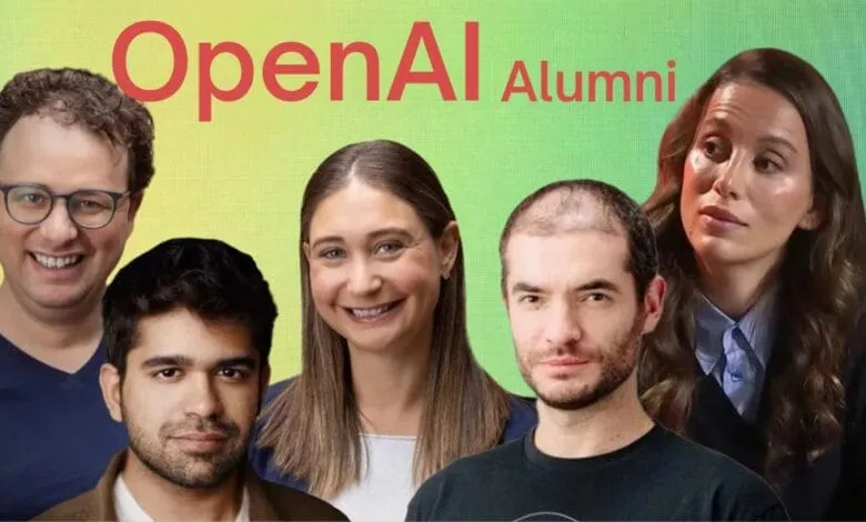 Dynamic Collage of what we call the OpenAI Alumni: from left to right: Dario Amodei, , Aravind Srinivas, Daniela Amodei, Ilya Sutskever, Mira Murati