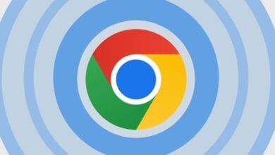 Google Chrome logo in the center of concentric blue circles, creating a calming, technological aesthetic.