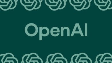OpenAI logo in teal on a dark teal green background with a geometric floral border.