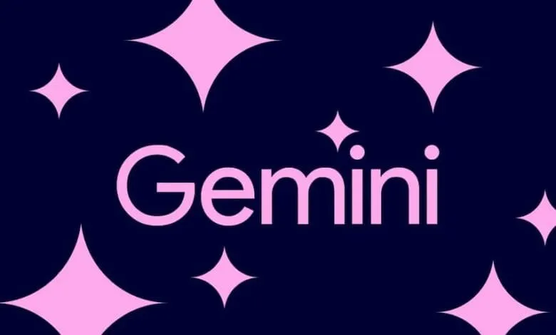 Google Gemini logo: Pink 'Gemini' text on a dark blue background with pink star accents.