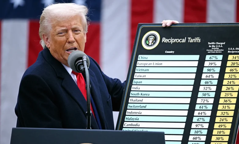 President Donald Trump announces reciprocal tariffs on other nations during a White House event on April 2