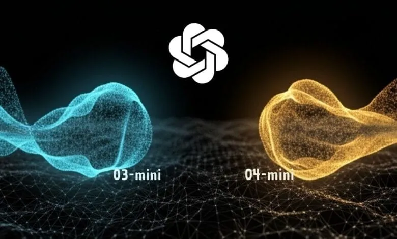 Abstract digital art: two glowing, swirling forms in teal and gold, separated by a white geometric symbol on a dark background.