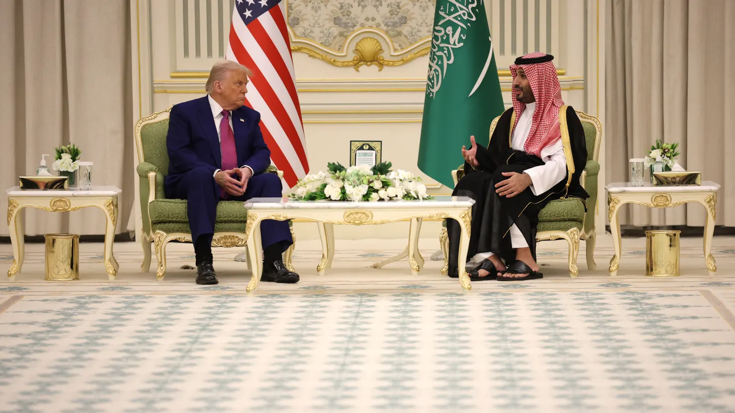 U.S. President Donald J. Trump and Saudi Crown Prince Mohammed bin Salman attend a bilateral meeting at the Saudi Royal Court in Riyadh, Saudi Arabia, on May 13, 2025.
