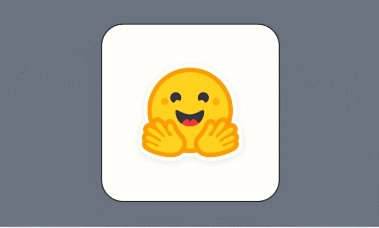 Happy yellow emoticon hugging itself, on a white square against a gray background.