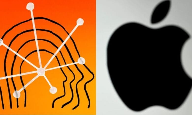 Anthropic's brain-inspired logo and Apple's logo side-by-side, hinting at a potential collaboration.
