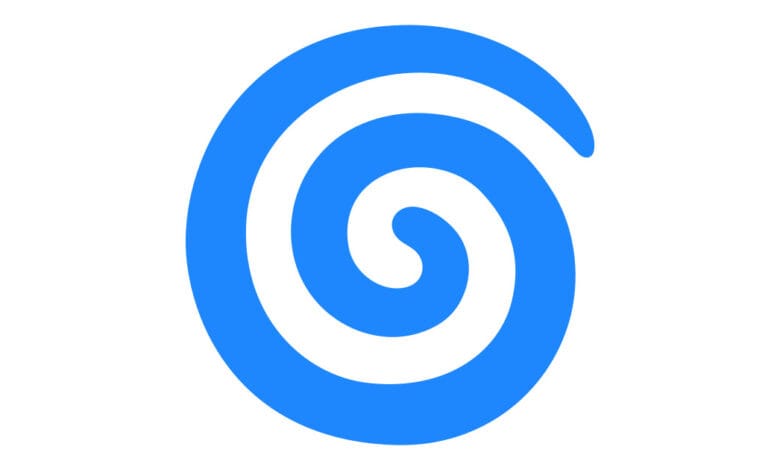 A bright blue spiral design on a white background. The spiral is simple and visually appealing- representing the Cyclone Emoji