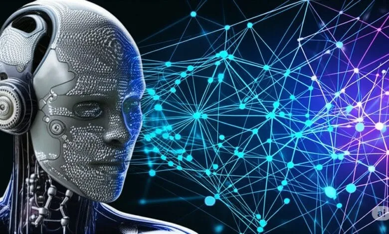 LLM: A cyborg head and interconnected lines