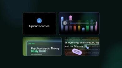 Dark interface showcasing features: source upload, audio player with progress bar, and note creation for a psychoanalytic theory study guide.