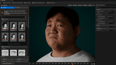 Close-up of a 3D rendered male face, appearing slightly sad, shown within a digital modeling software interface.