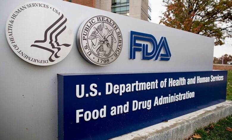 Close-up of an FDA sign, showcasing the agency's logo and full name: U.S. Food and Drug Administration.
