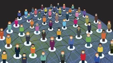 Diverse group of people connected by a network, symbolizing global interconnectedness.