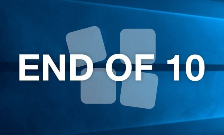 End of 10 displayed in white sans-serif font on a dark blue background with a stylized icon.