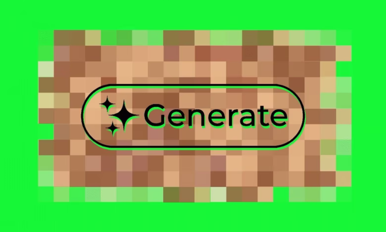 Pixelated image with a 'Generate' button, suggesting image generation or AI art.