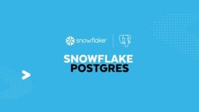 Announcement graphic for Snowflake Postgres, featuring Snowflake and Postgres logos on a light blue background.