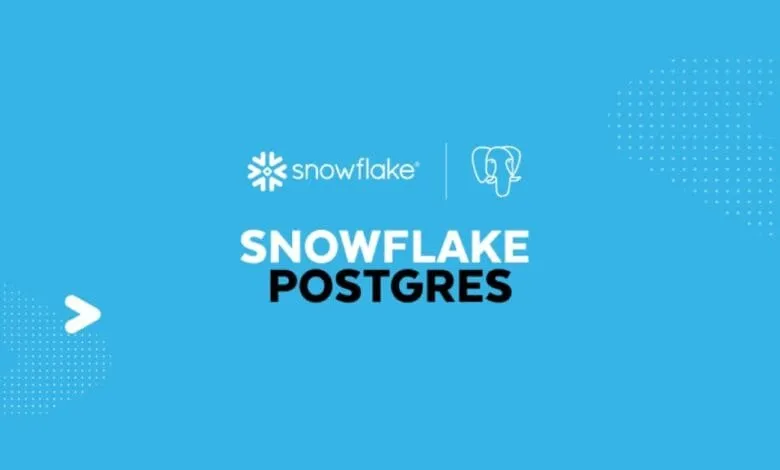 Announcement graphic for Snowflake Postgres, featuring Snowflake and Postgres logos on a light blue background.
