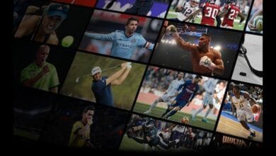 A collage of diverse athletes competing in various sports, including tennis, soccer, golf, boxing, and basketball.