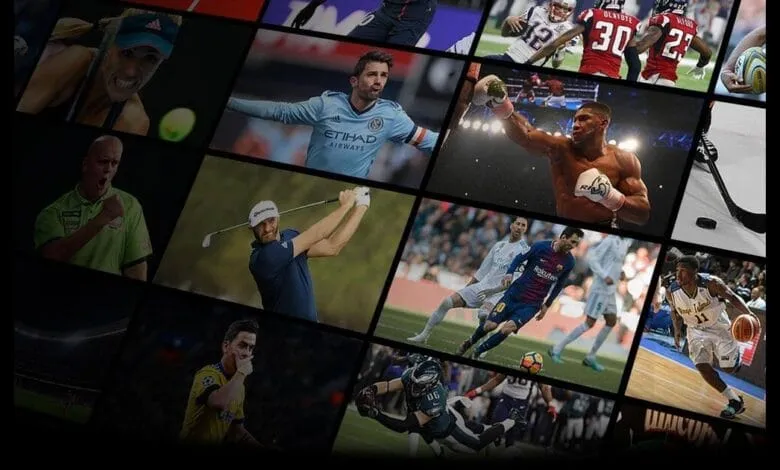 A collage of diverse athletes competing in various sports, including tennis, soccer, golf, boxing, and basketball.