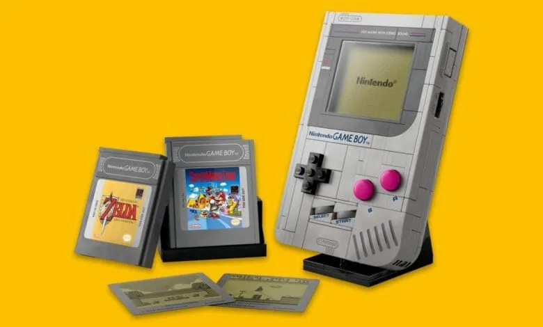 LEGO Nintendo Game Boy with Super Mario Land and The Legend of Zelda game cartridges.