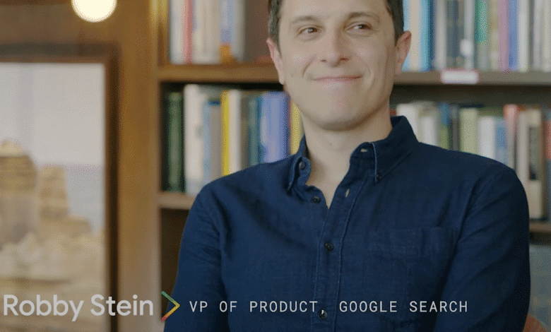 Robby Stein, VP of Product at Google Search, smiles gently while sitting in front of a bookshelf.
