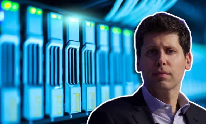 A portrait of Alex Karp, CEO of Palantir, superimposed over a server rack, conveying themes of data and technology.