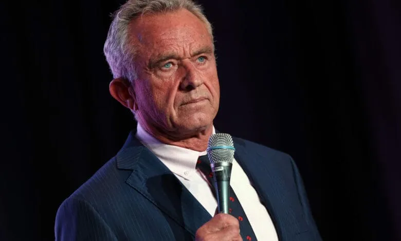 Robert F. Kennedy Jr., independent presidential candidate, speaks at a microphone during a political event.