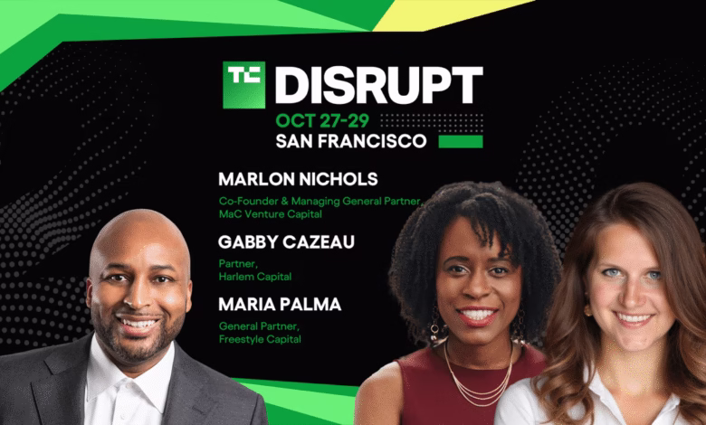 Marlon Nichols, Gabby Cazeau, and Maria Palma, speakers at TechCrunch Disrupt in San Francisco.