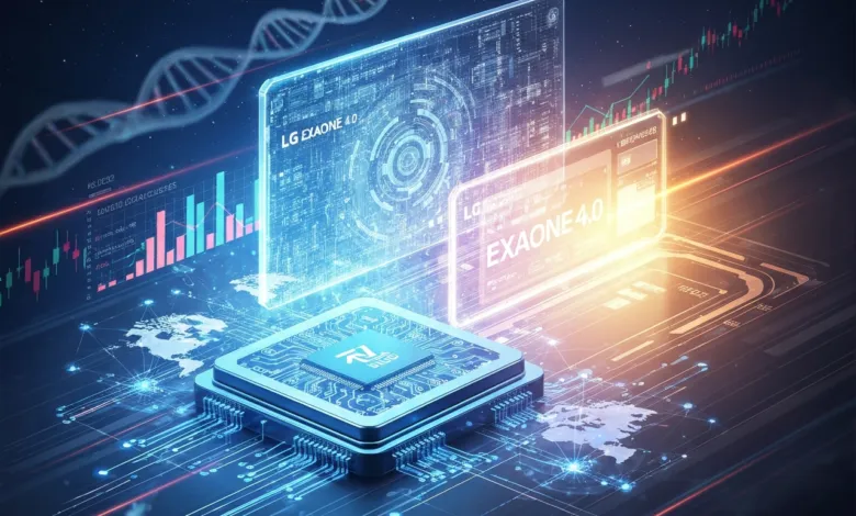 Futuristic image of a processor with holographic displays and DNA strands.