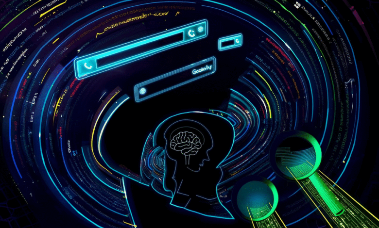 Abstract digital art depicting a human head silhouette overlaid with swirling lines of code and glowing interface elements.