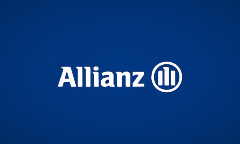 Allianz logo: white text and symbol on a blue background.