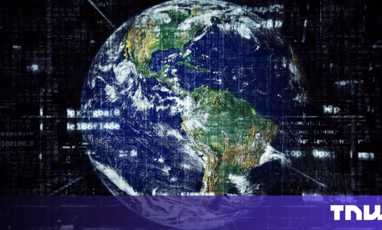 Earth overlaid with digital code, symbolizing global connectivity and the digital age.