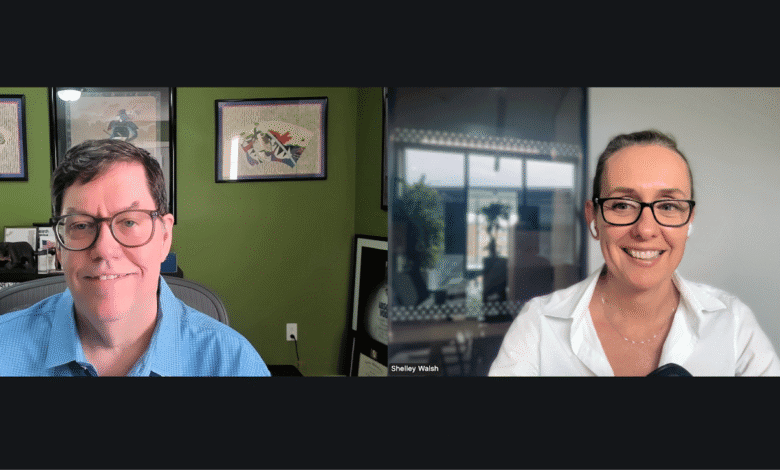 Bill Hunt and Shelley Walsh in a split-screen video call. Bill is on the left, Shelley on the right.