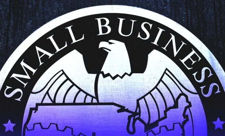 Close-up of the Small Business Administration (SBA) logo, featuring an eagle and the words 'Small Business' in a circular design.
