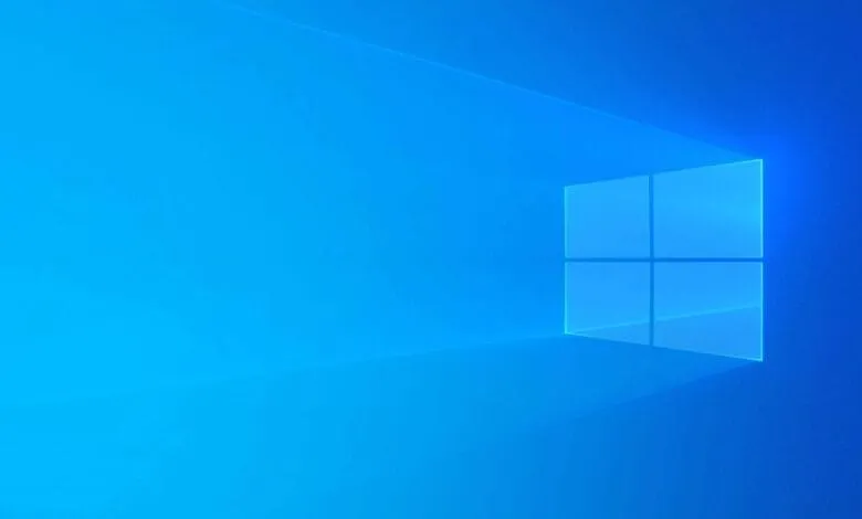 Windows 10 logo: a translucent blue window icon on a bright blue background.