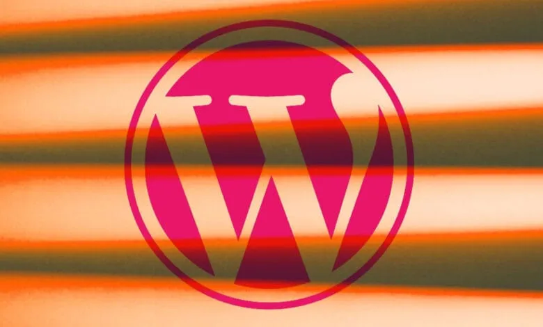 WordPress logo overlaid on warm orange stripes. Abstract design.