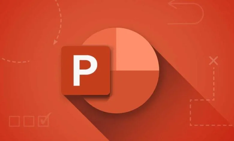 PowerPoint logo with pie chart and design elements on an orange background.