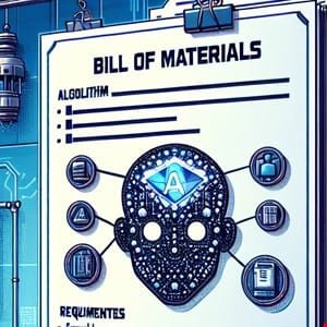 Stylized illustration of a bill of materials for an AI, showing a head-shaped diagram with interconnected components.
