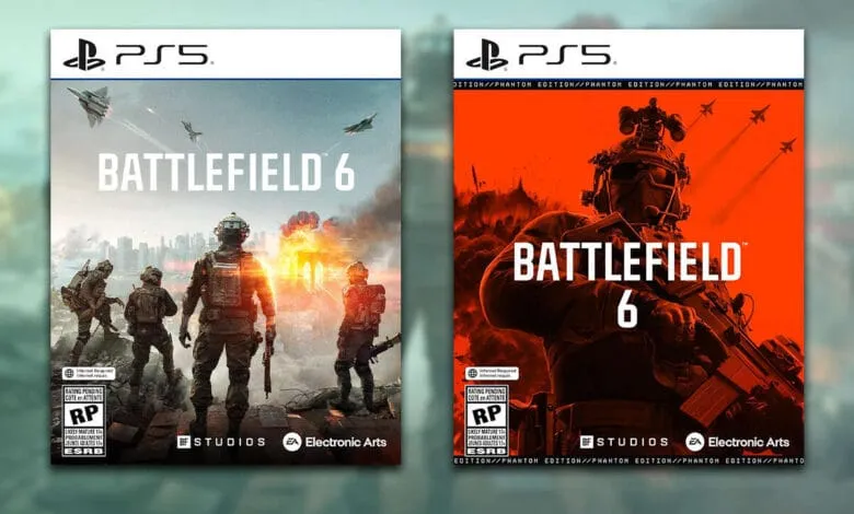 Two Battlefield 6 PS5 game covers are shown. One has a cityscape background, the other is predominantly orange.