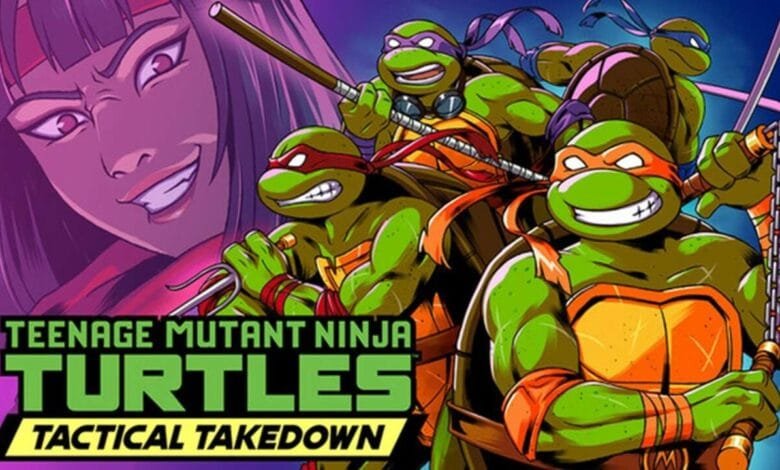 Teenage Mutant Ninja Turtles: Tactical TakeDown key art featuring the four turtles and a mysterious female villain.
