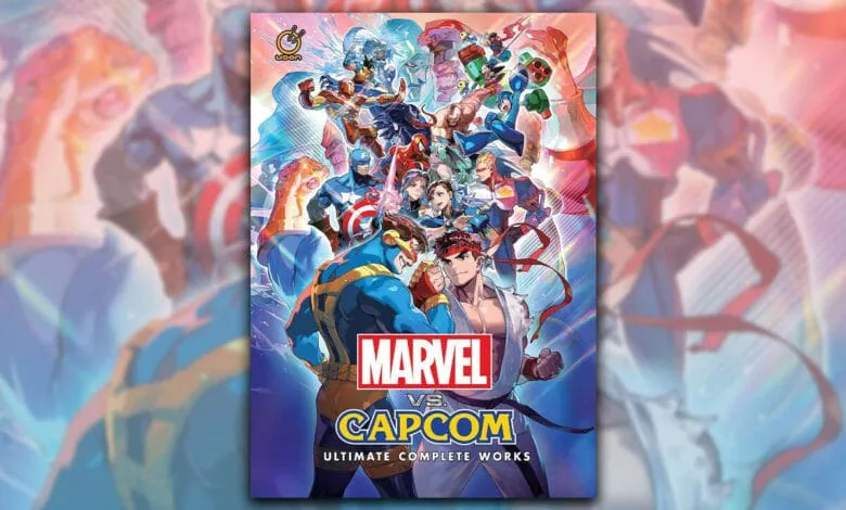 Cover of the Marvel vs. Capcom Ultimate Complete Works art book, showcasing various Marvel and Capcom characters in dynamic poses.
