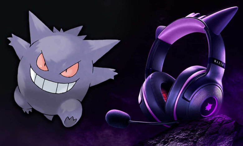 Razer Gengar headset with purple accents and Gengar Pokémon graphic.