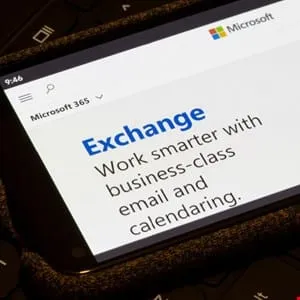 Close-up of a smartphone displaying the Microsoft Exchange email and calendaring service.