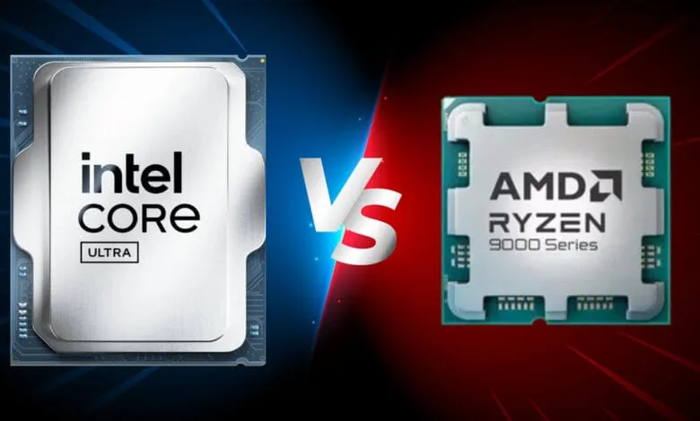 Intel Core Ultra vs. AMD Ryzen 9000 Series processors. A comparison graphic shows the two CPUs.