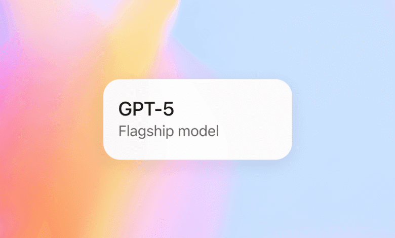GPT-5 Flagship model announcement graphic with a pastel color gradient background.