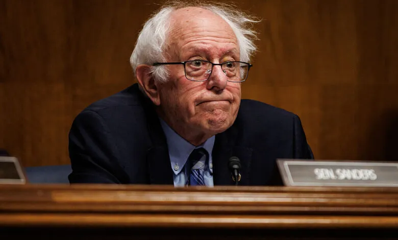 Close-up of Senator Bernie Sanders at a Senate hearing.