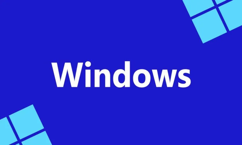 Windows logo on a blue background with iconic window panes.