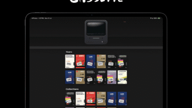 iPad screen displaying the Cassette app, showcasing a retro-styled interface with video cassette collections organized by year and type.
